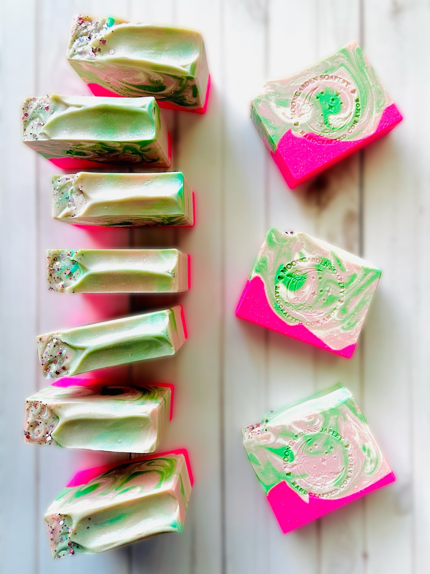 Ten bars of handmade soap.