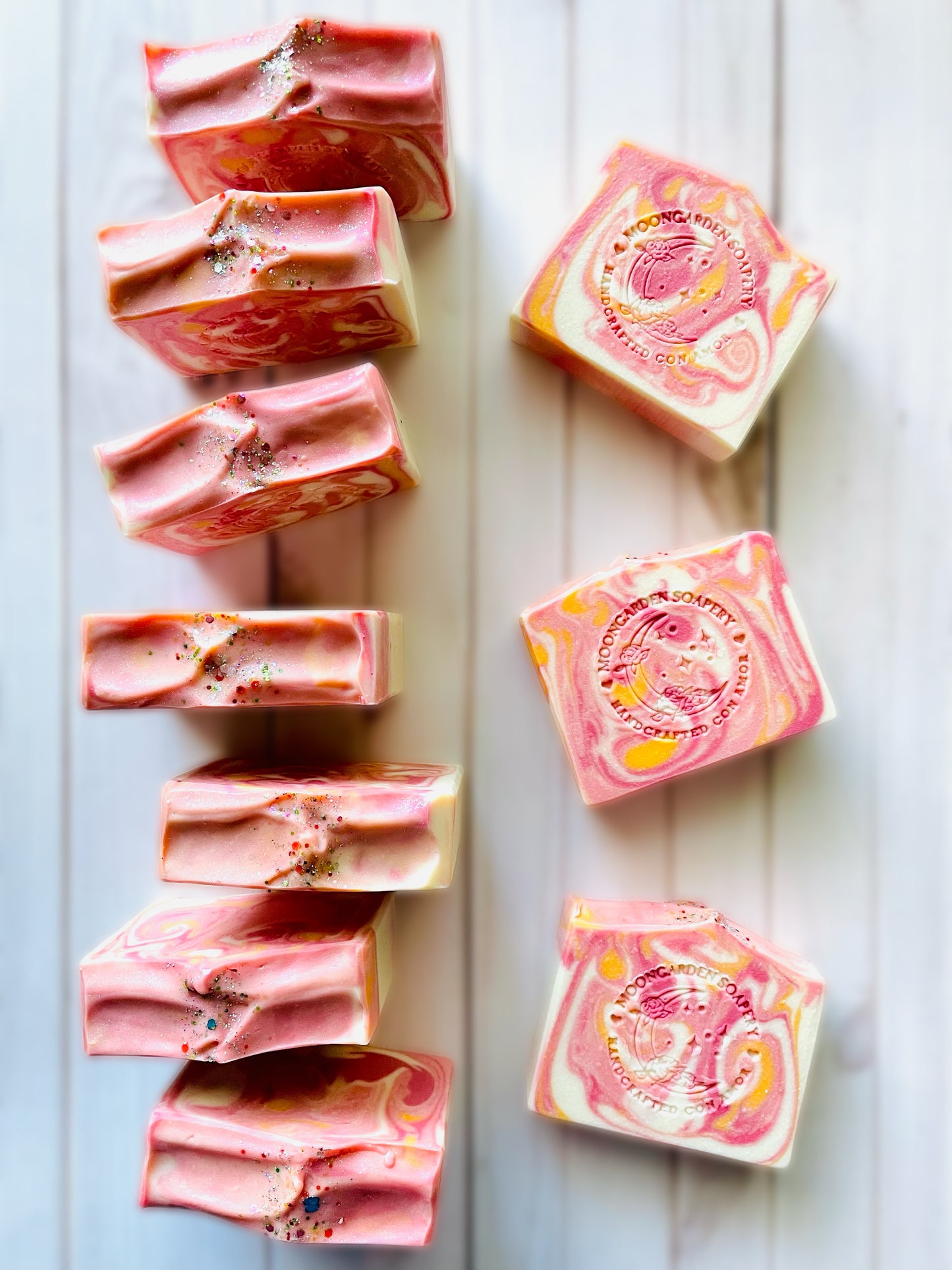 Ten bars of handmade soap.