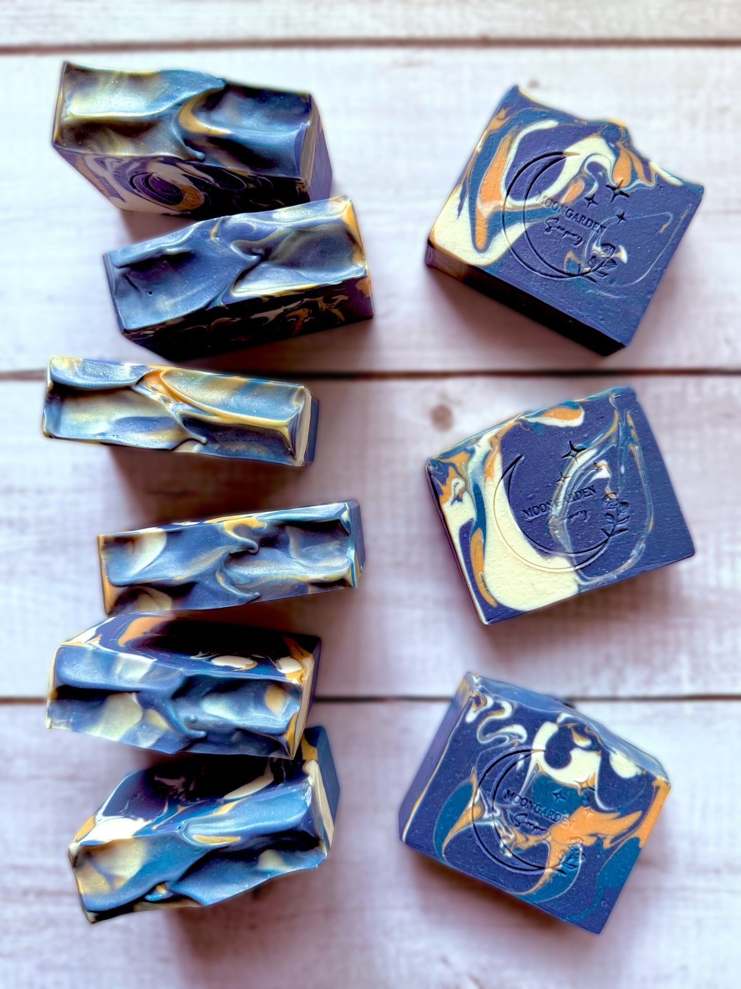 Nine bars of handmade soap.