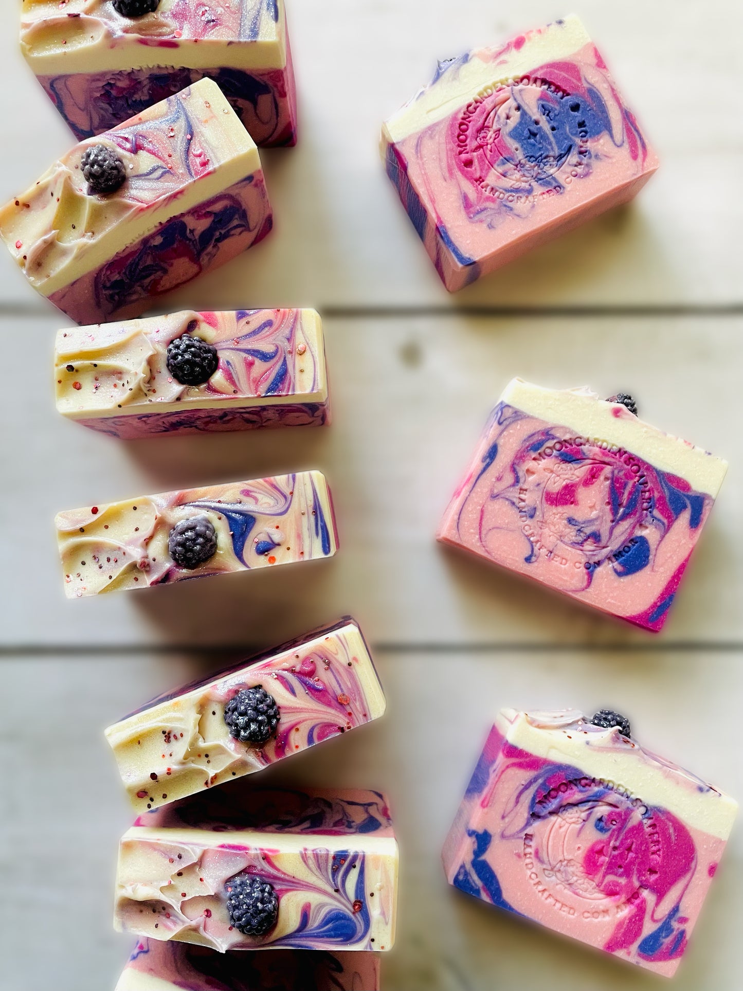 Nine bars of handmade soap.
