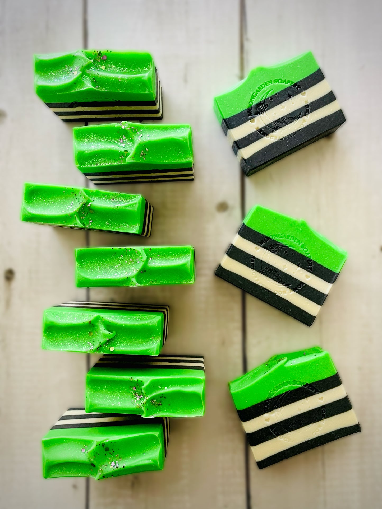 Nine bars of handmade soap.