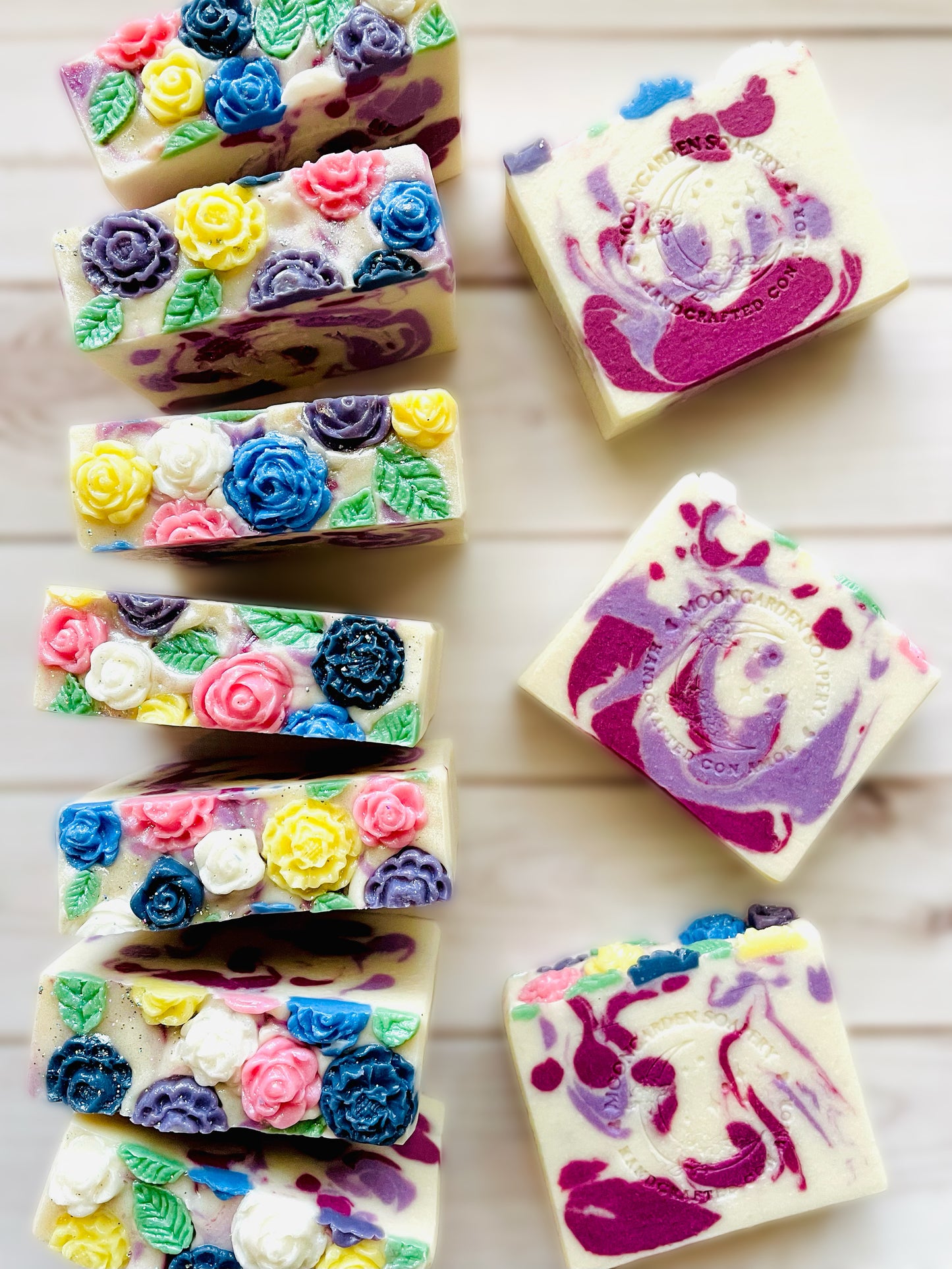 Ten bars of handmade soap.