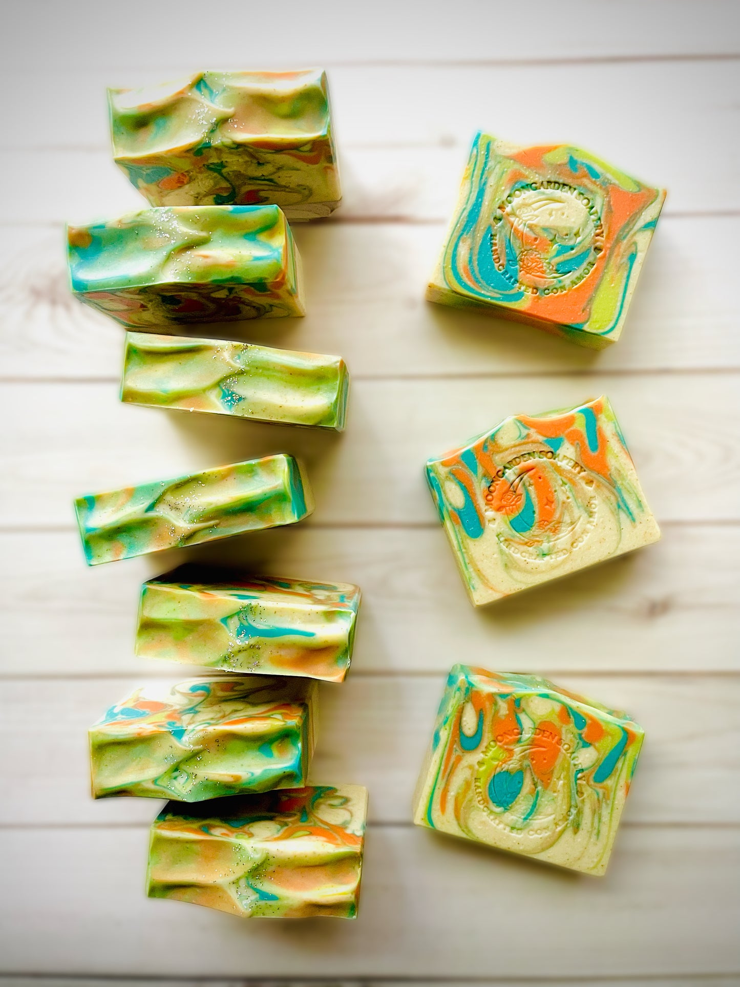 Ten bars of handmade soap.