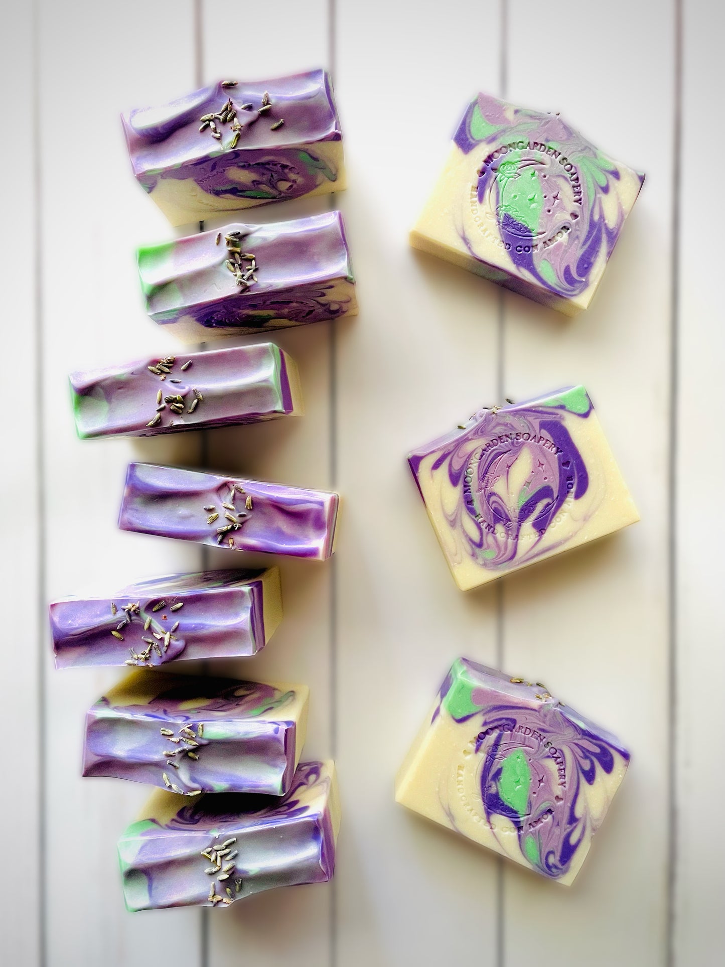 Ten bars of handmade soap.