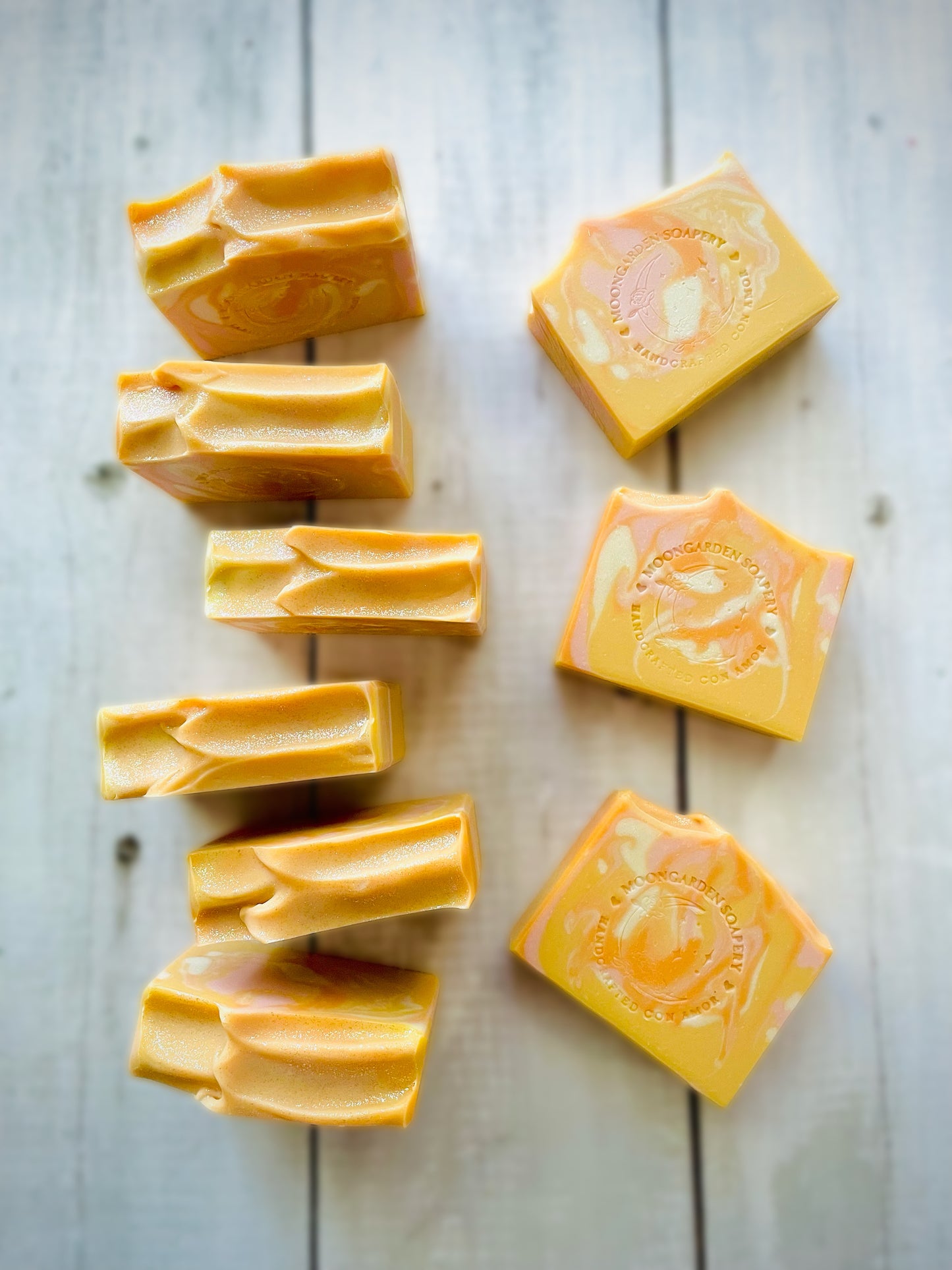 Nine bars of handmade soap.