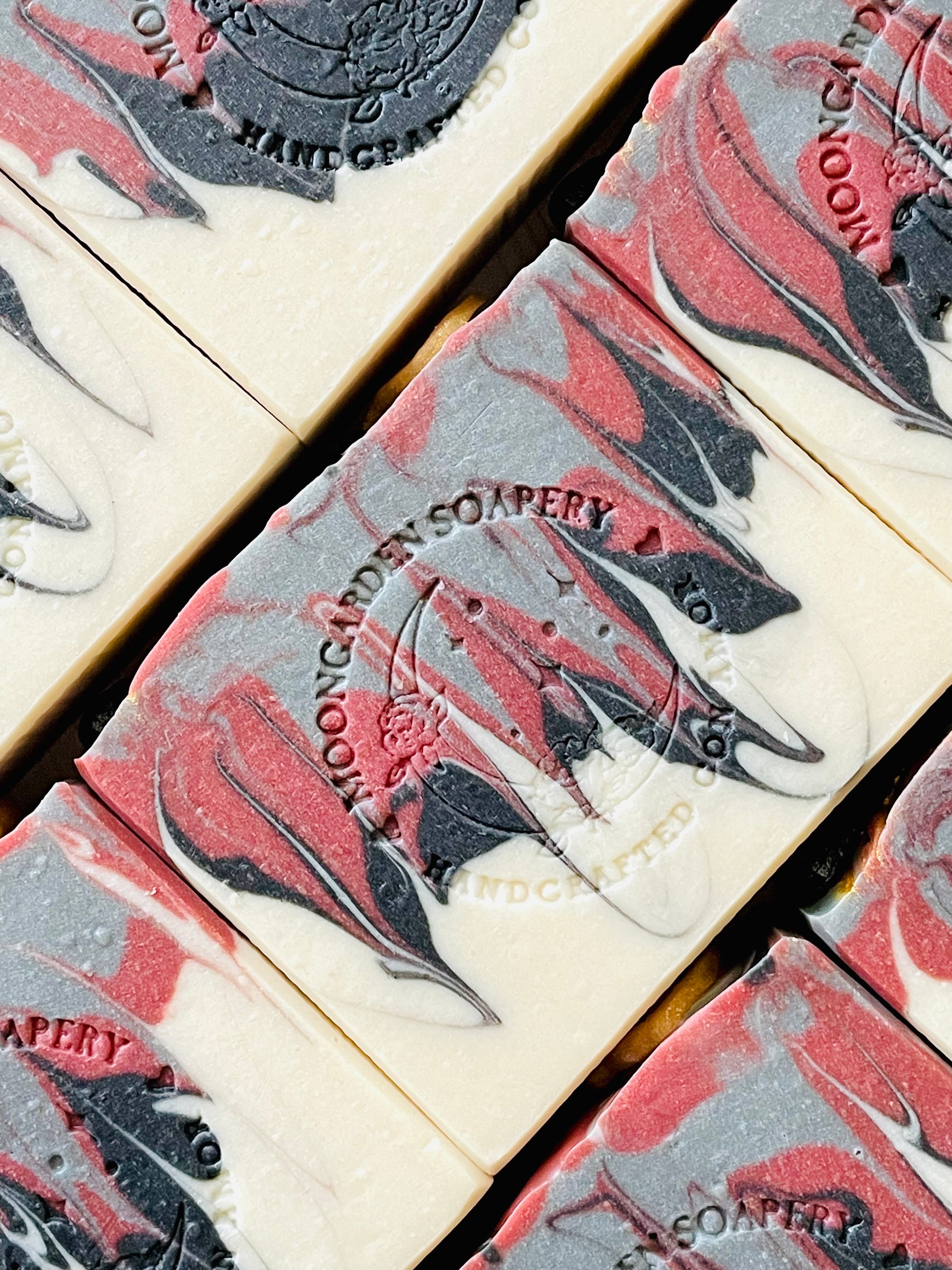 A closeup of Tommy Shelby bar soaps. 