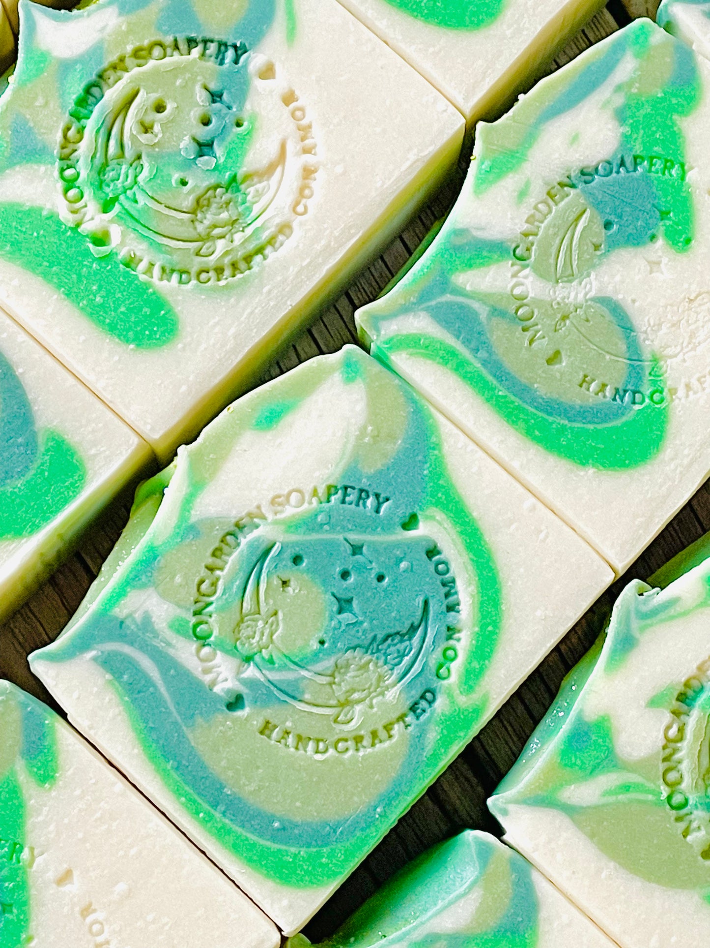A closeup of some of Just Lucky bar soaps. 